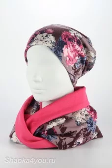 Комплект (шапка и снуд) в 2 оборота A&B  цвет Розовый темный