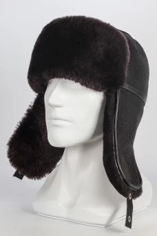 Шапка ушанка Darga Hats Дубленка цвет Черно-коричневый Крек размер 58-59