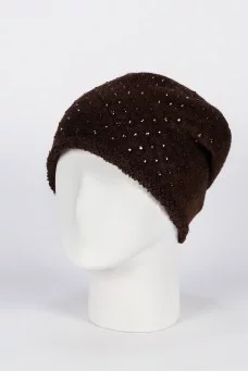 Шапка МА Бархат стразы Россыпь Керли коричн 30% ангора 70% па