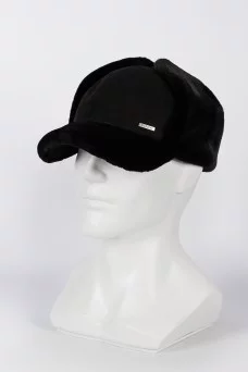 Бейсболка с ушами Starkoff Экозамша мутон цвет Чёрный размер 56